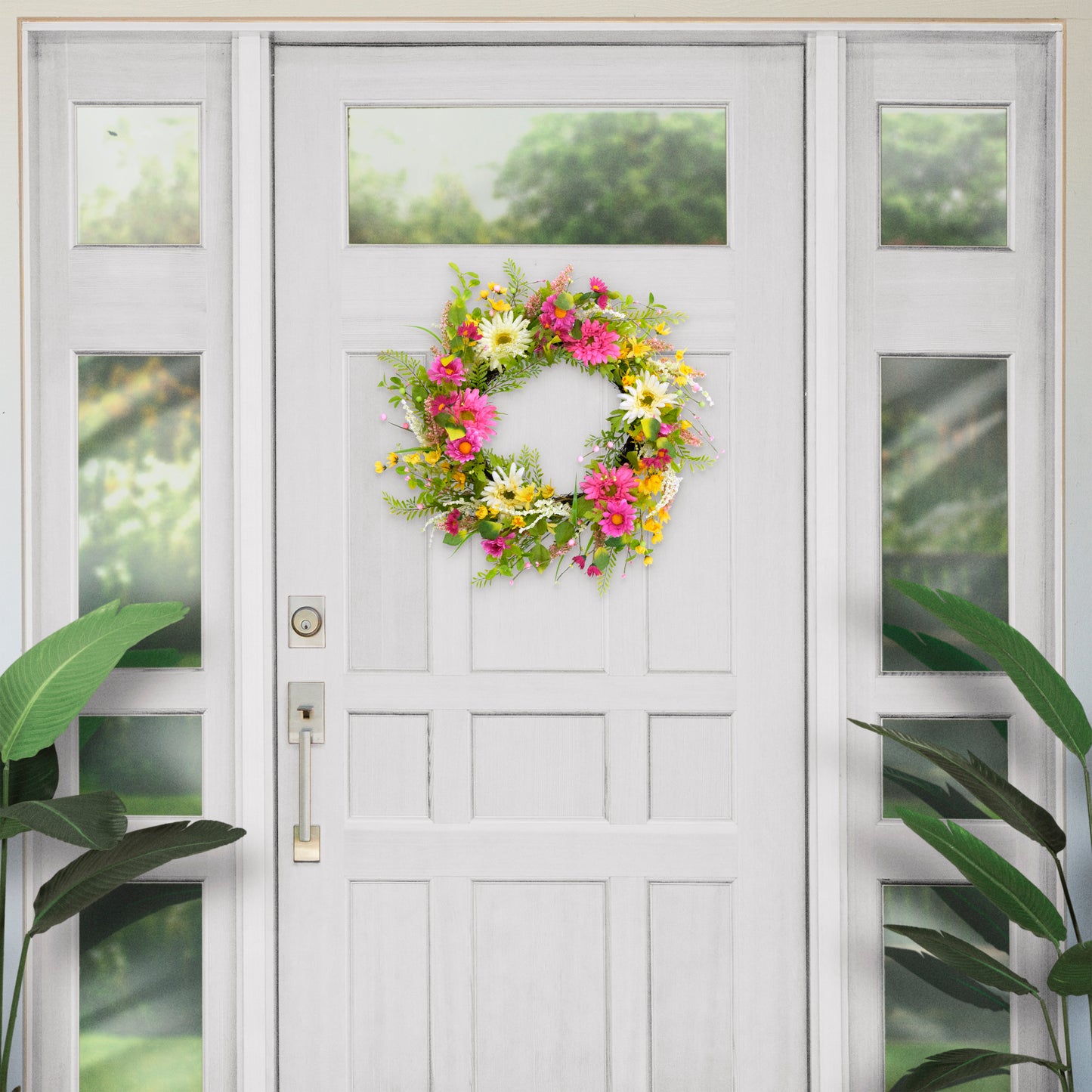 Puleo International 24" Artificial Chrysanthemum Floral Spring Door Wreath