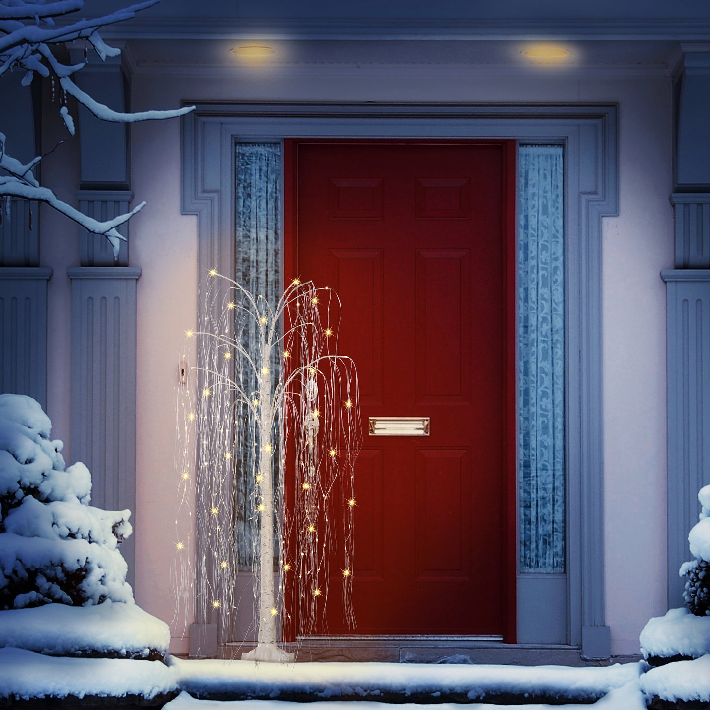 5 ft Pre-Lit Outdoor Willow Tree With 240 Warm White Multi-Function Dual LED Lights Outdoor UL Adapter Stand Included