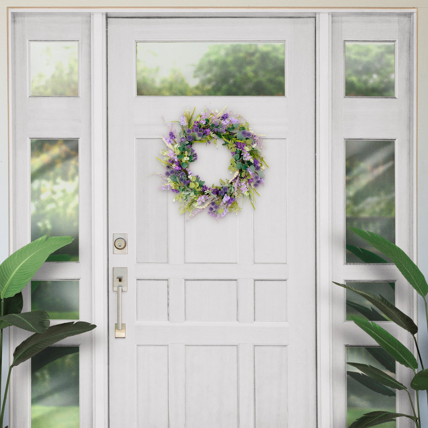 Puleo International 24" Artificial Echinops Floral Spring Door Wreath