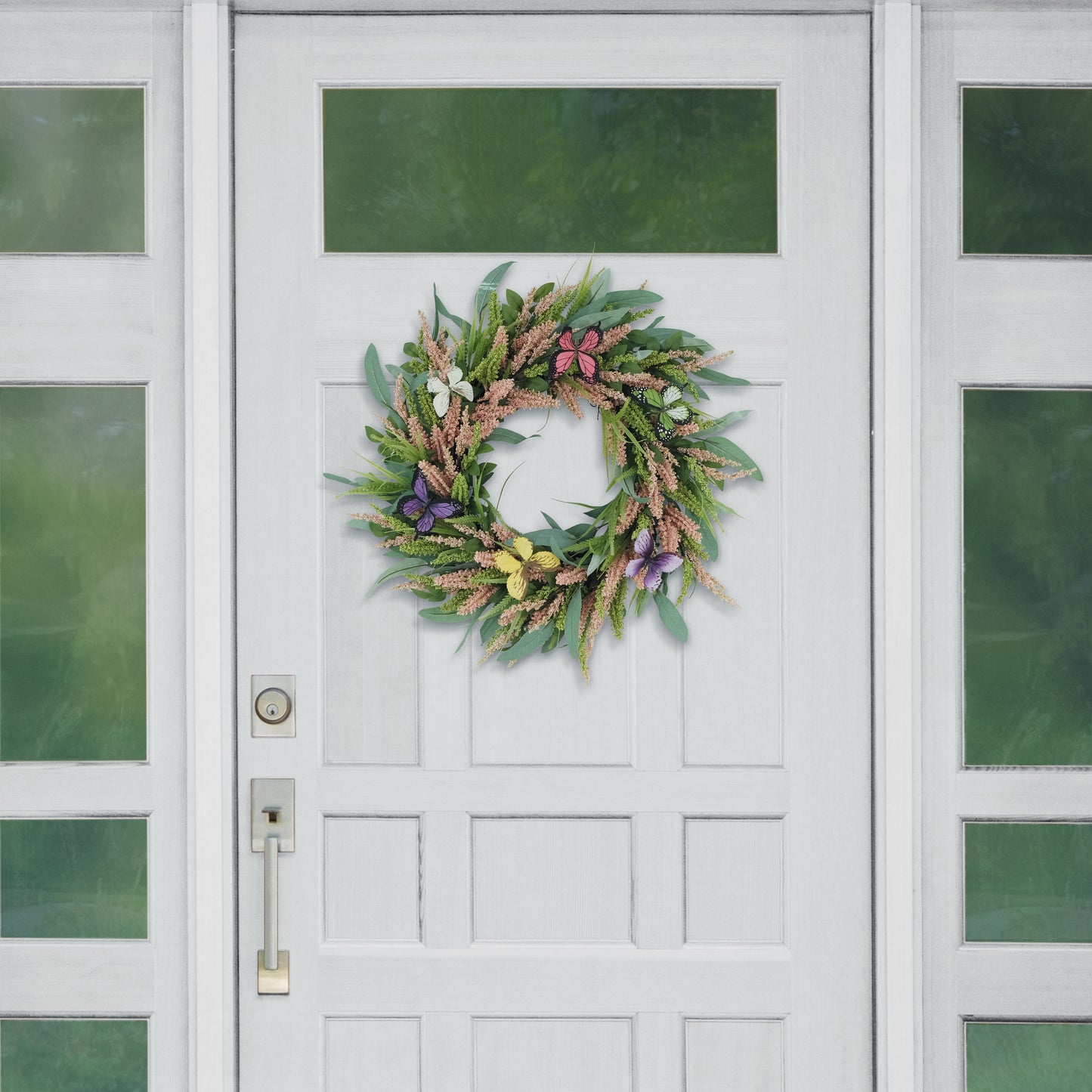 24" Artificial Salix Leaf With Butterfly Floral Spring Wreath
