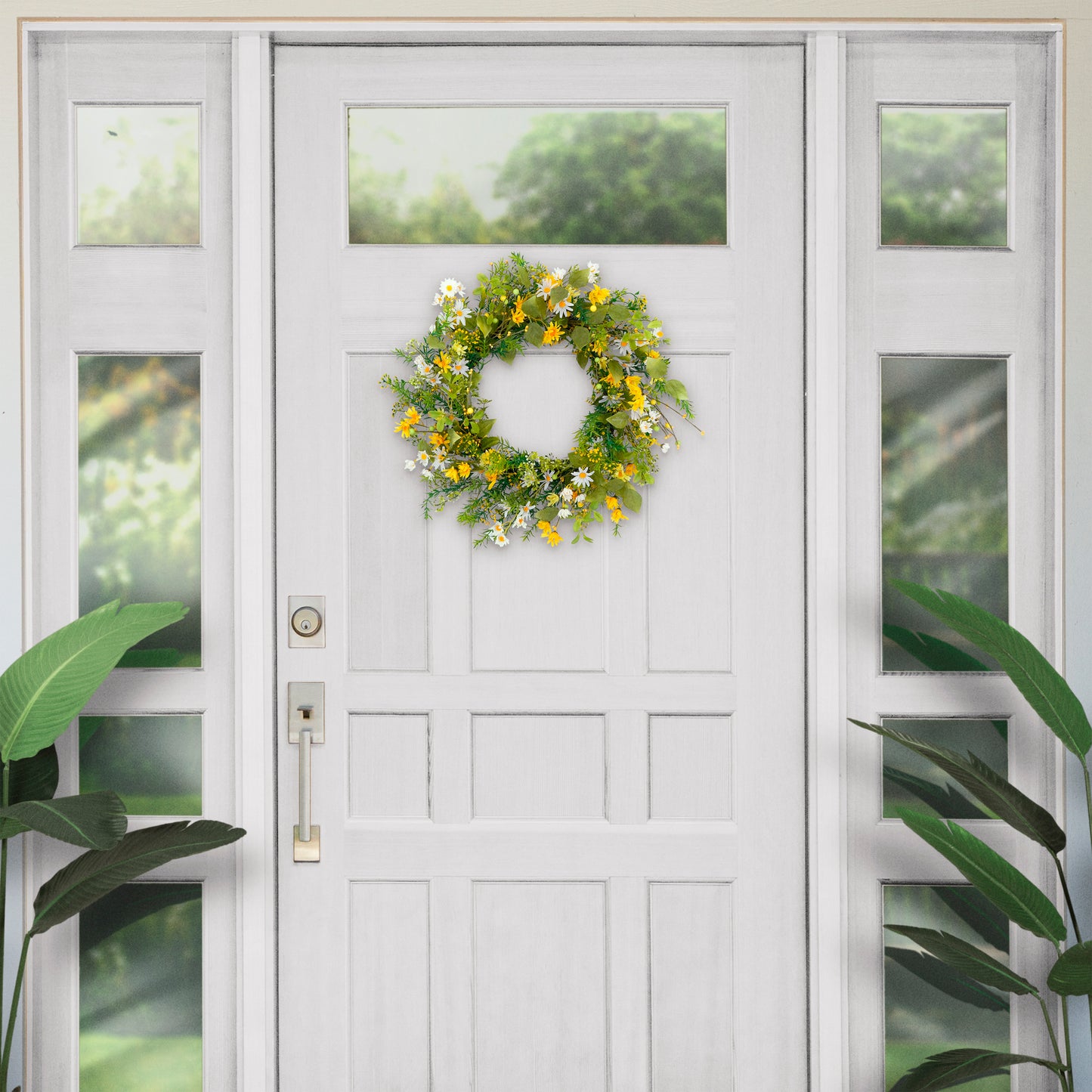 Puleo International 24" Artificial Daisy Floral Spring Door Wreath, Multicolor