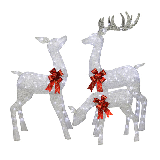 Lighted Outdoor 3-Piece Deer Family includes Buck Doe & Fawn Silver