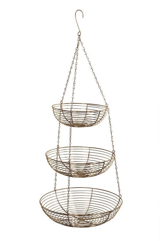 3 Tier Hanging Metal Basket in Gold/Copper