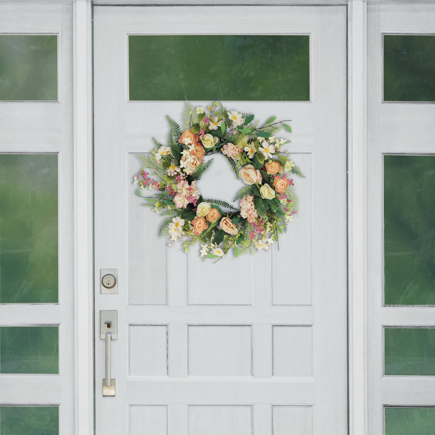 24" Artificial Rose And Hydrangea And Floral Spring Wreath