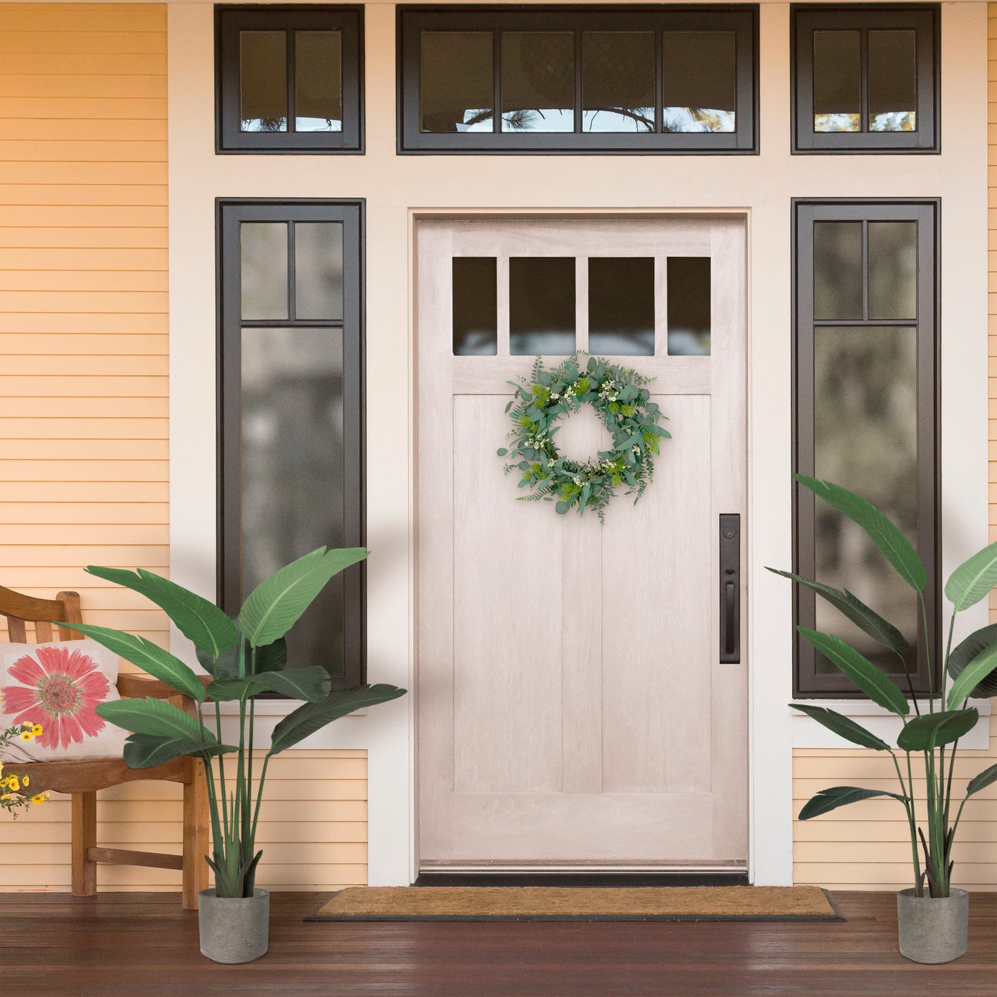 Puleo International 24" Artificial Eucalyptus Floral Spring Door Wreath