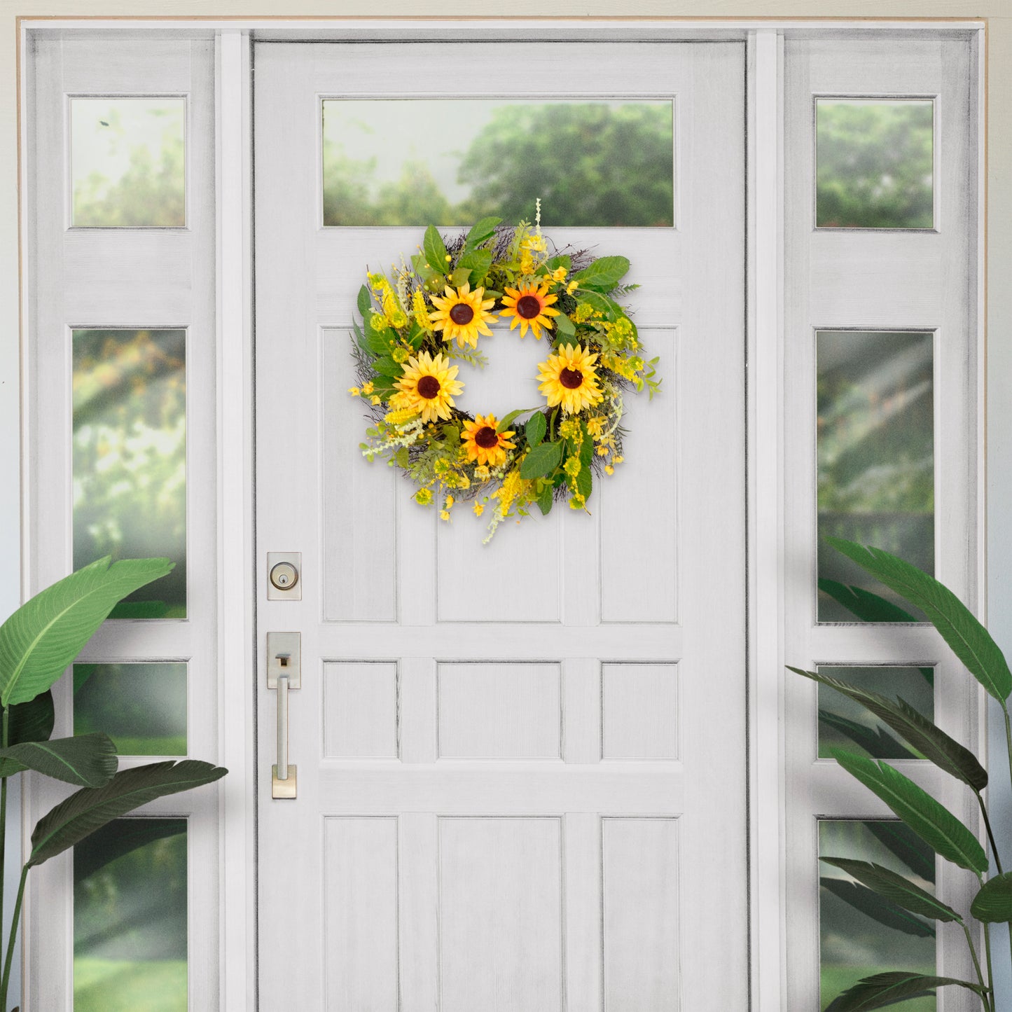 Puleo International 24" Artificial Sunflower Floral Spring Door Wreath