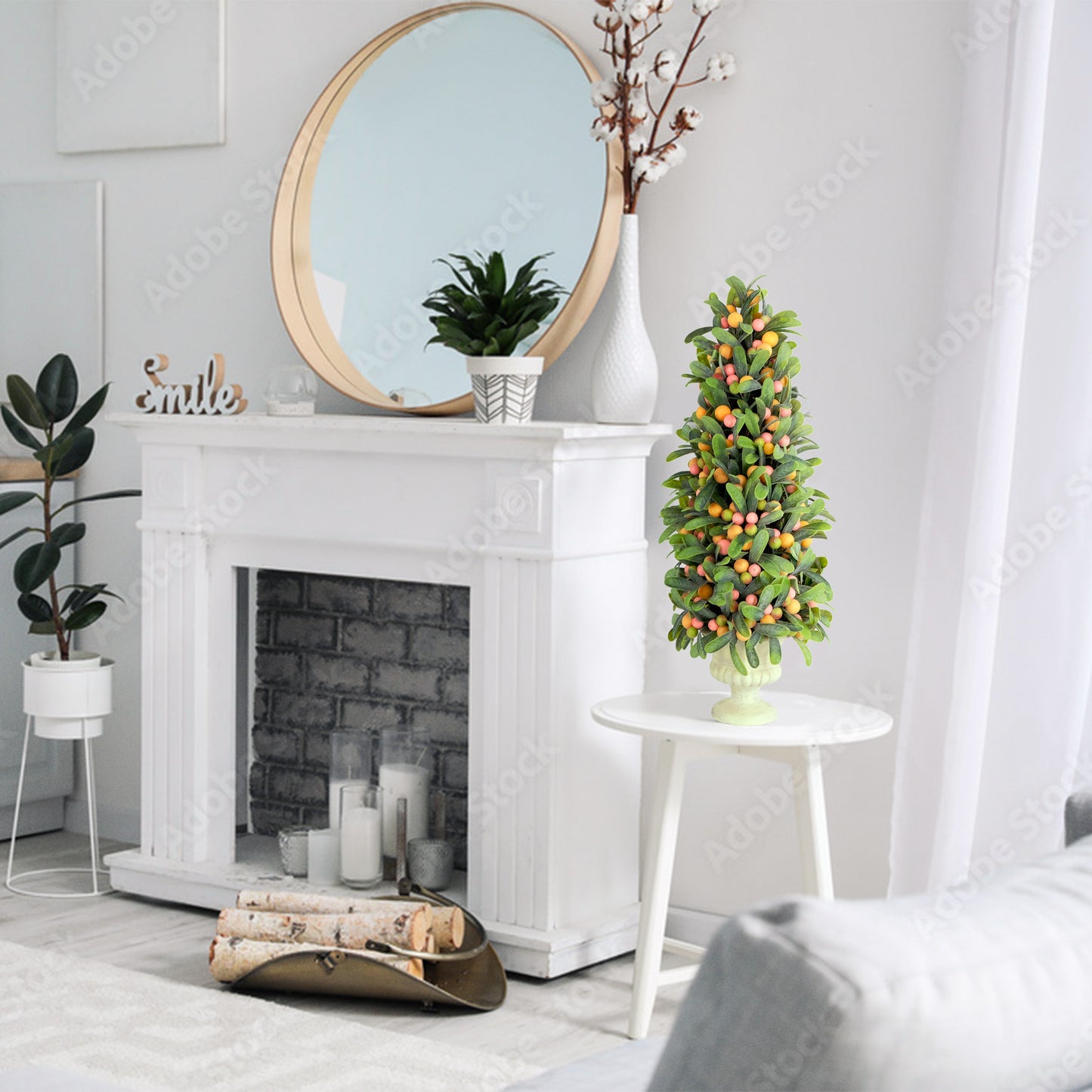 Puleo International 20" Artificial Mini Spring Mistletoe Tree with Berries in Potted Pulp