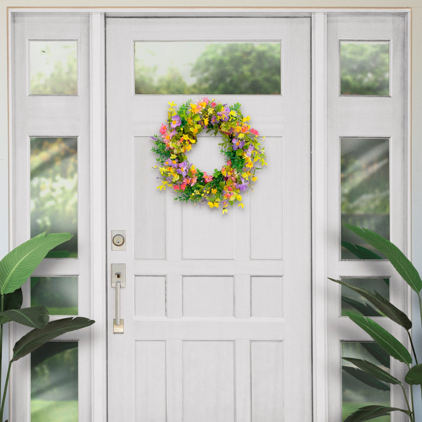 Puleo International 24" Artificial Daisy Floral Spring Door Wreath