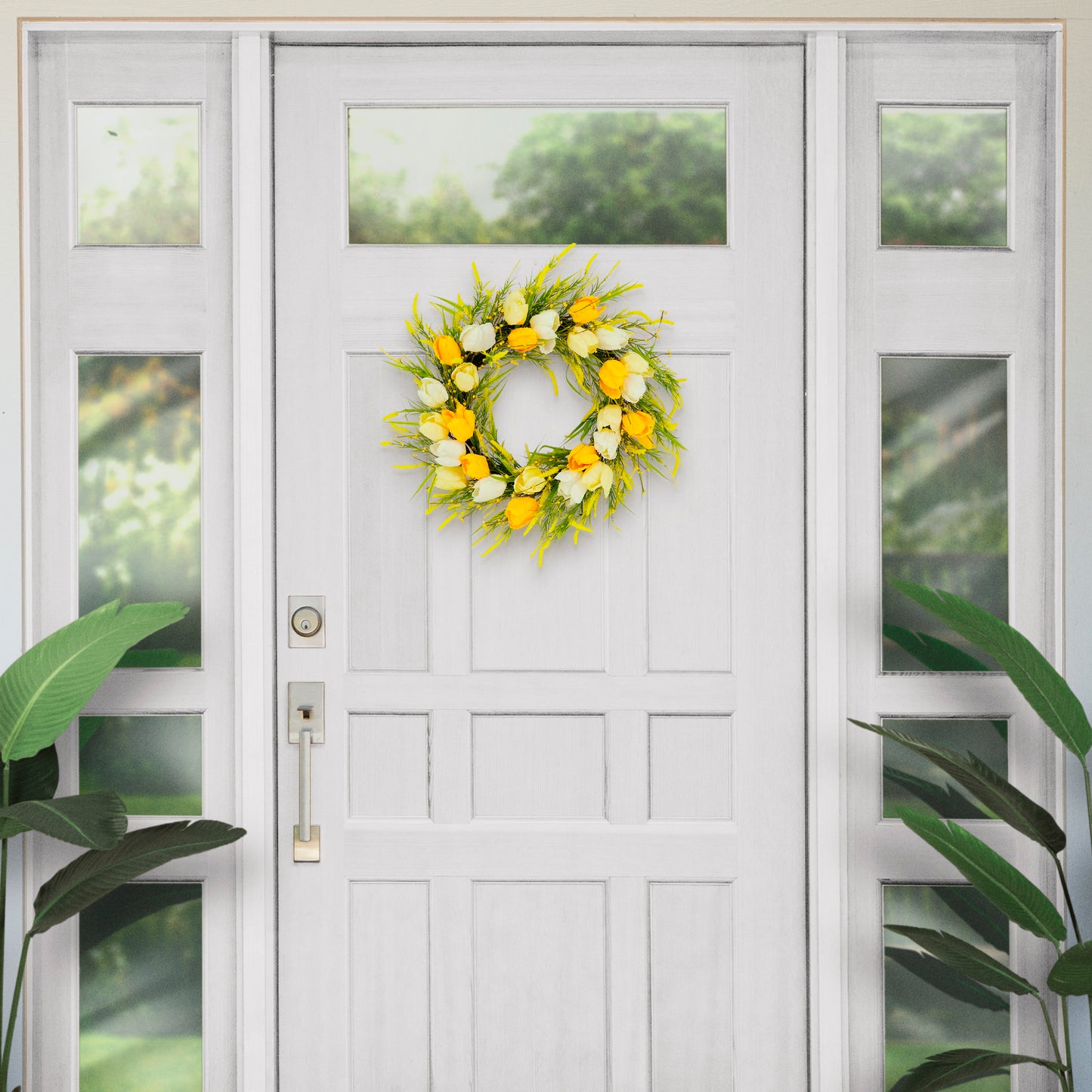 Puleo International 24" Artificial Tulip Floral Spring Door Wreath