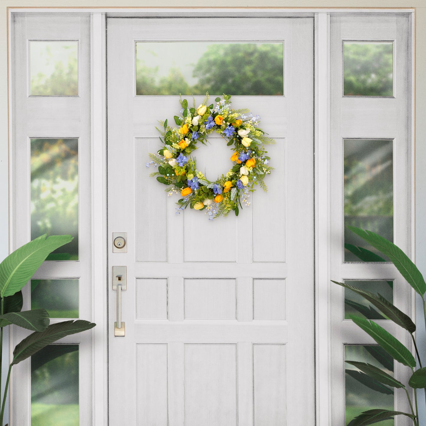 Puleo International 30" Artificial Tulip Floral Spring Door Wreath, Multicolor