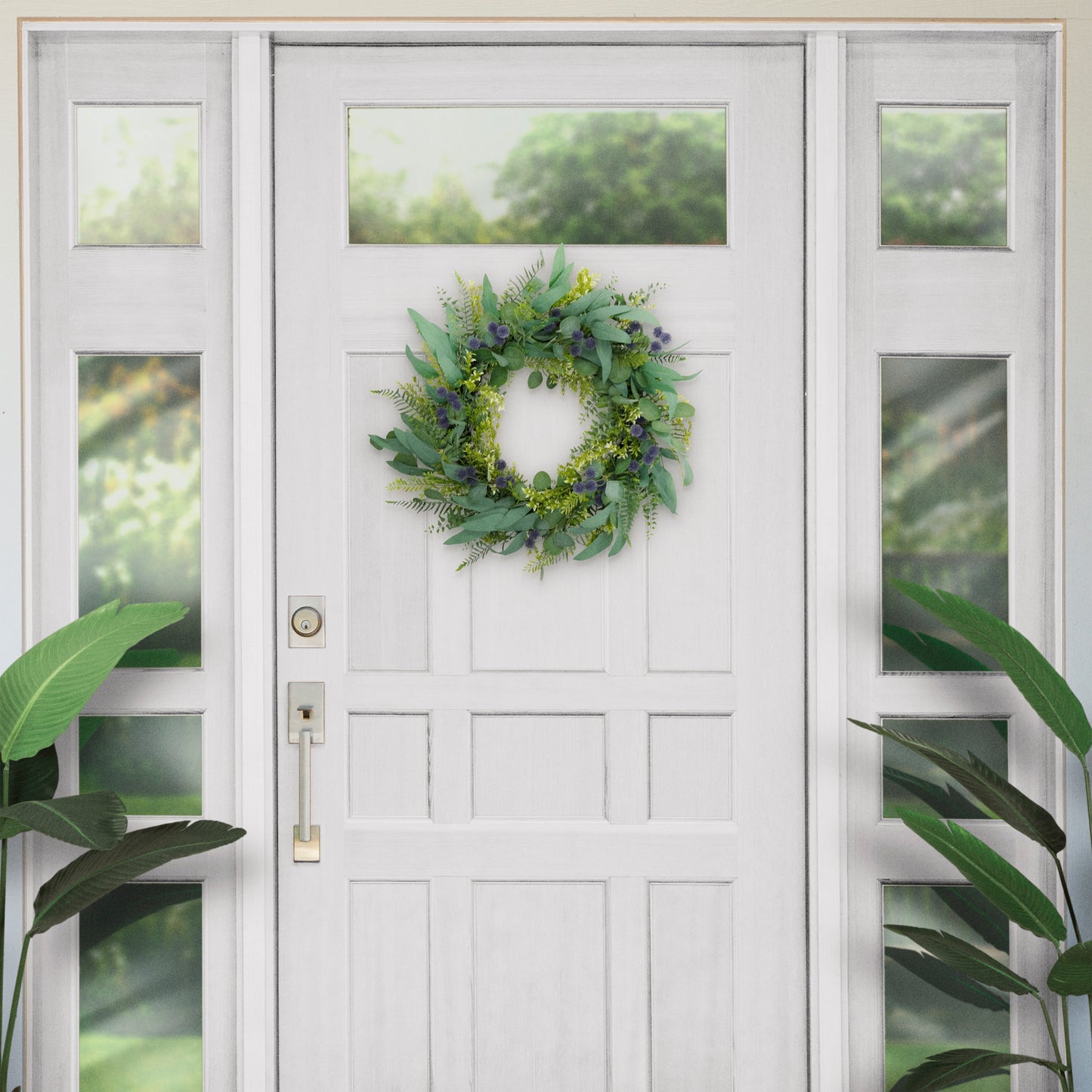 Puleo International 30" Artificial Eucalyptus Floral Spring Door Wreath, Green/Purple