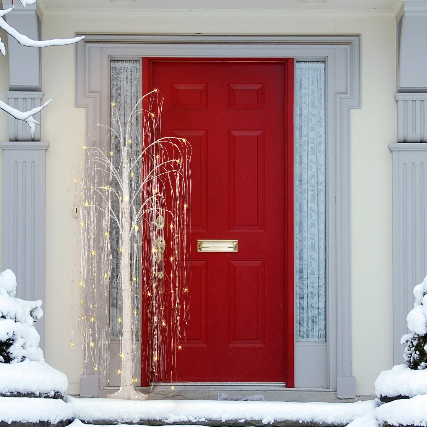 6 ft Pre-Lit Outdoor Willow Tree With 360 Warm White Multi-Function Dual LED Lights Outdoor UL Adapter Stand Included