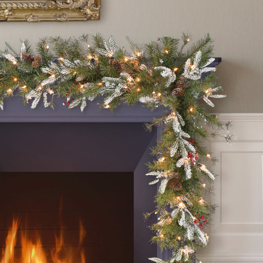 6' PE/PVC Decorated Swag, 202 Tips, 100 UL Clear Lights, Pine Cones & Berries