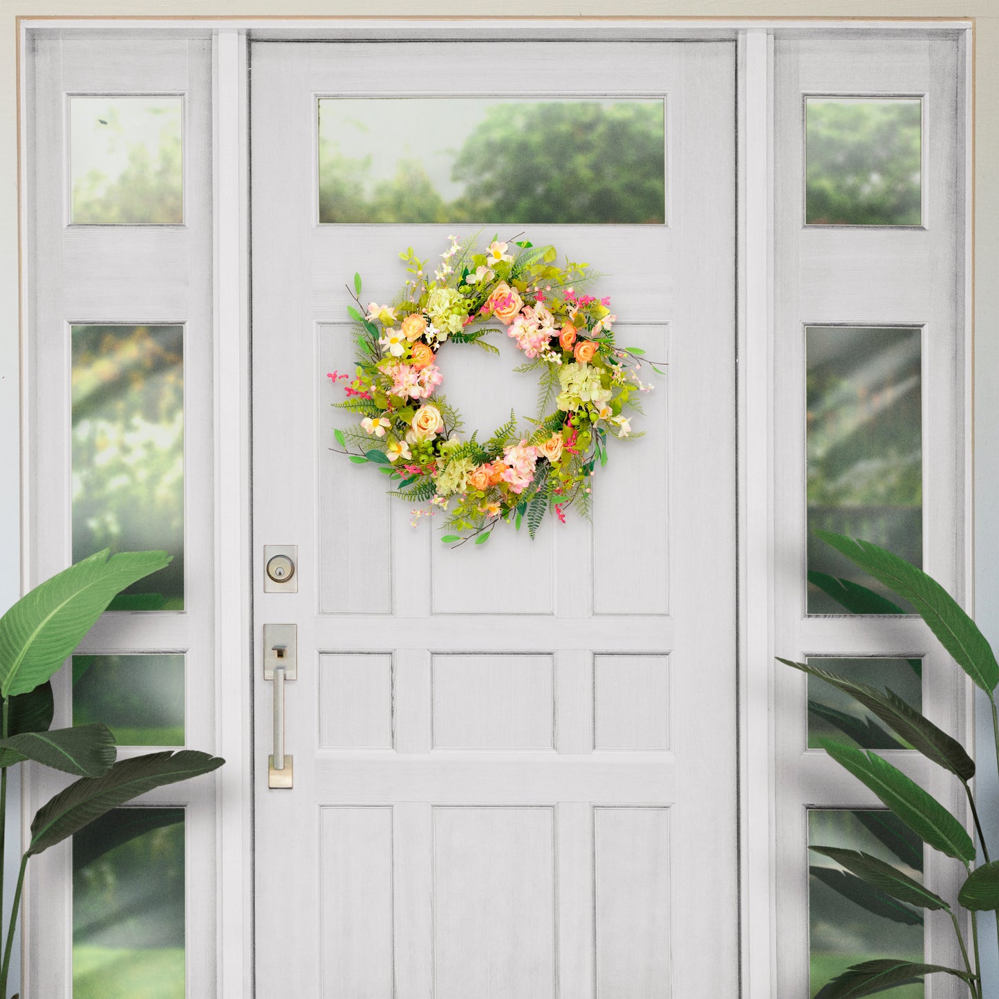 Puleo International 30" Artificial Rose Floral Spring Bouquet Door Wreath