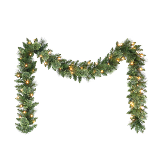9 ft x 10" Pre-Lit Garland with Battery Operated Timer