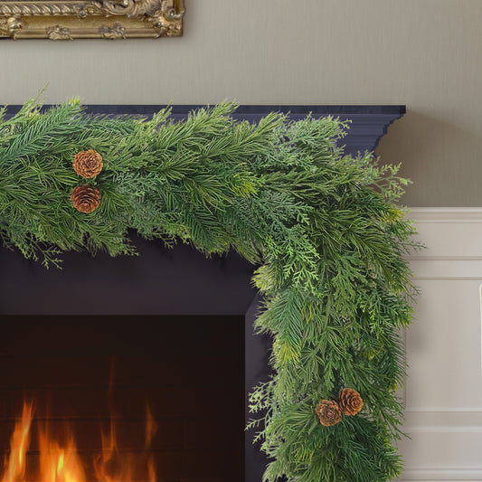 9ft x 10" PE Garland With Pinecones, 182 Branch Tips