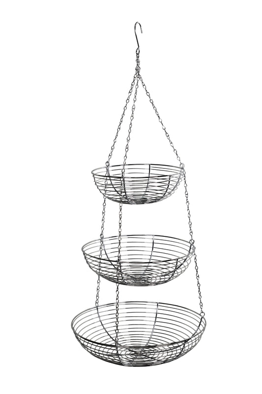 3 Tier Hanging Metal Basket in Silver/Chrome