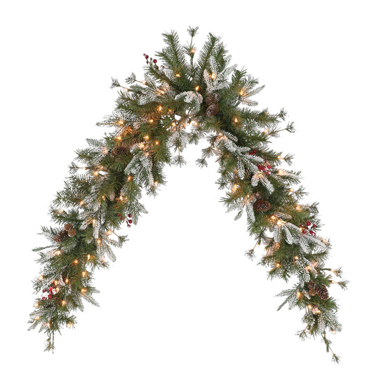 6' PE/PVC Decorated Swag, 202 Tips, 100 UL Clear Lights, Pine Cones & Berries