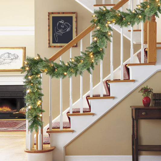 9 ft x 10" Pre-Lit Garland with Battery Operated Timer