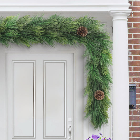 9ft x 10" Hardneedle Garland With Pinecones, 102 Branch Tips