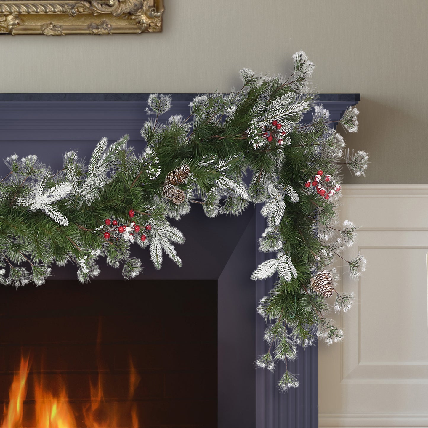 9ft x 10in PE/PVC Decorated Garland, 220 Tips, Pine Cones & Berries