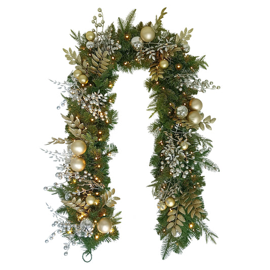 6' x 10" Battery-Operated Pre-Lit Gold Decorated Artificial Garland