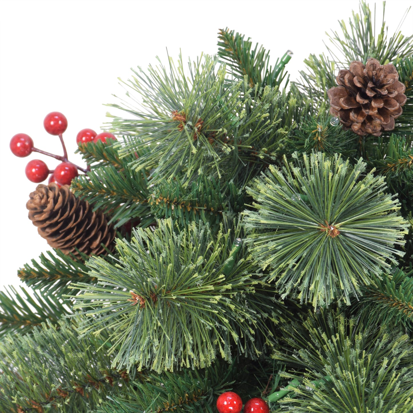 18" Cashmere Branch Urn Filler, 55 Tips, 35 B/O Warm White LED Light (3 x AA batteries not included), On/Off Timer Function, Pine Cones & Berries