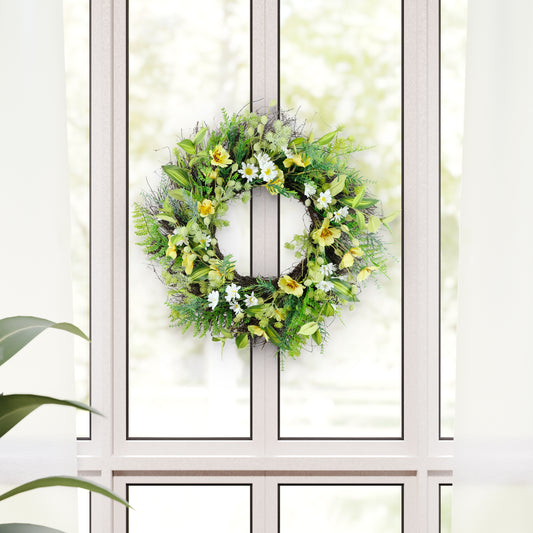 24" Artificial Daisy & Dogwood Floral Spring Wreath