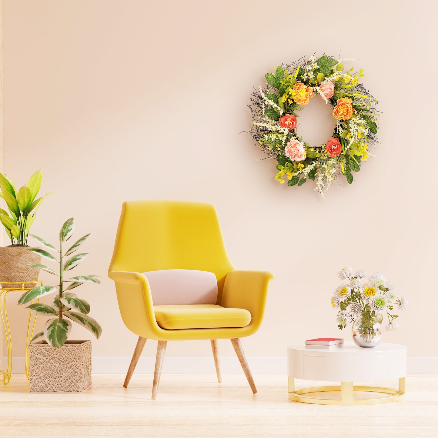 Puleo International 24" Artificial Peony Floral Spring Door Wreath