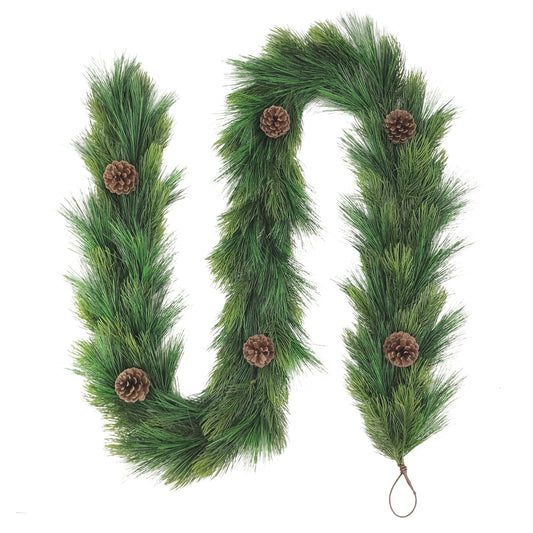 9ft x 10" Hardneedle Garland With Pinecones, 102 Branch Tips