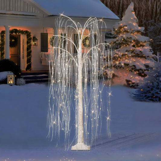 5 ft Pre-Lit Outdoor Willow Tree With 240 Warm White Multi-Function Dual LED Lights Outdoor UL Adapter Stand Included