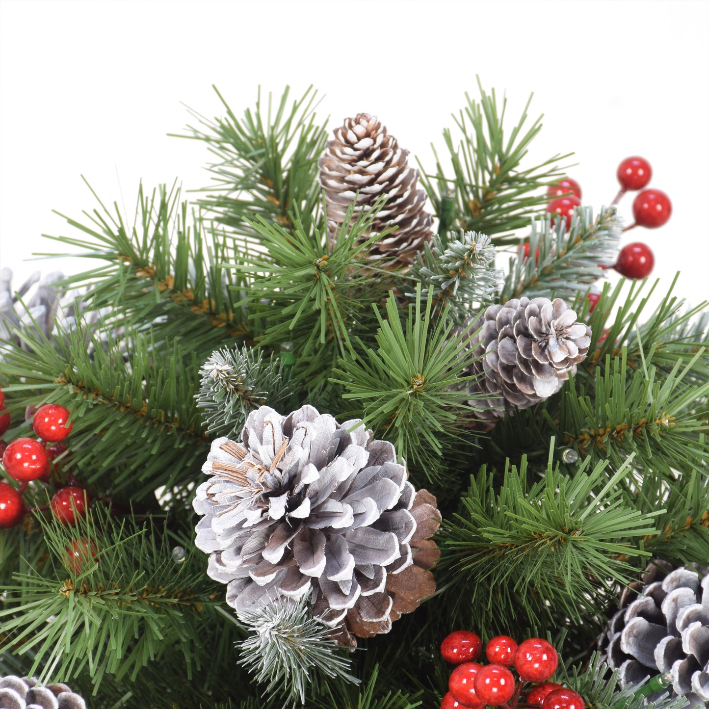 18" B/O Urn Filler, 62 Tips, 35 Warm White LED Lights (3 x AA batteries not included), 6/18 Hours On/Off Time Function, Pine Cones & Berries