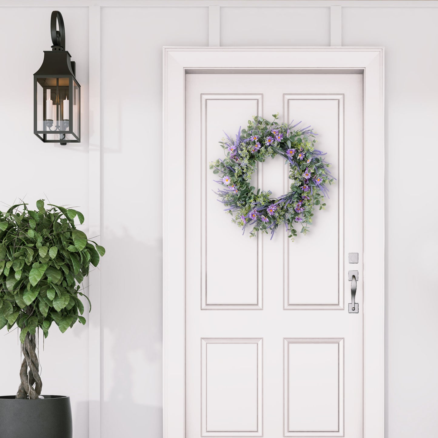 24" Artificial Daisy Lavender & Eucalyptus Floral Spring Wreath