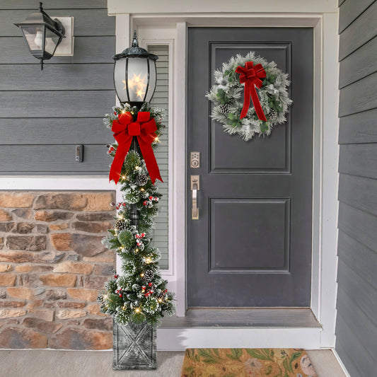 7' Pre-Lit Potted Lamp Post with Warm White LED Lights