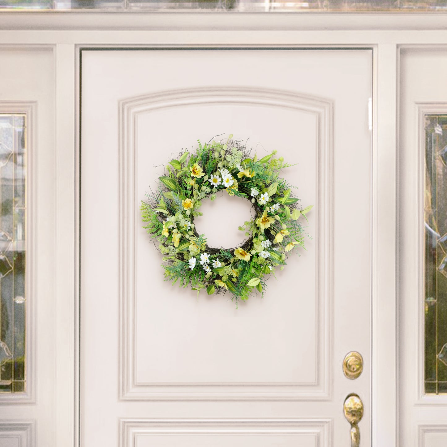 24" Artificial Daisy & Dogwood Floral Spring Wreath