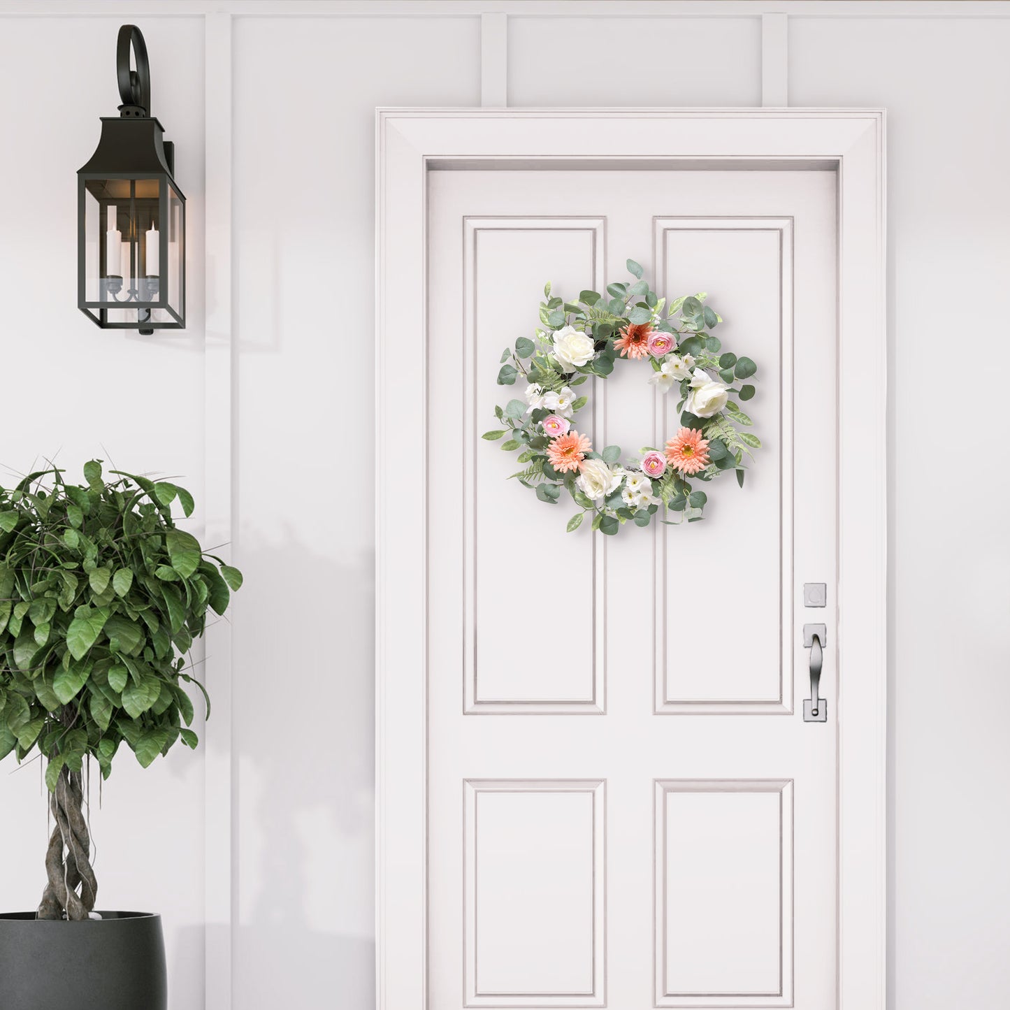 24"Artificial Chrysanthethemum Rose & Ranunculus Floral Spring Wreath