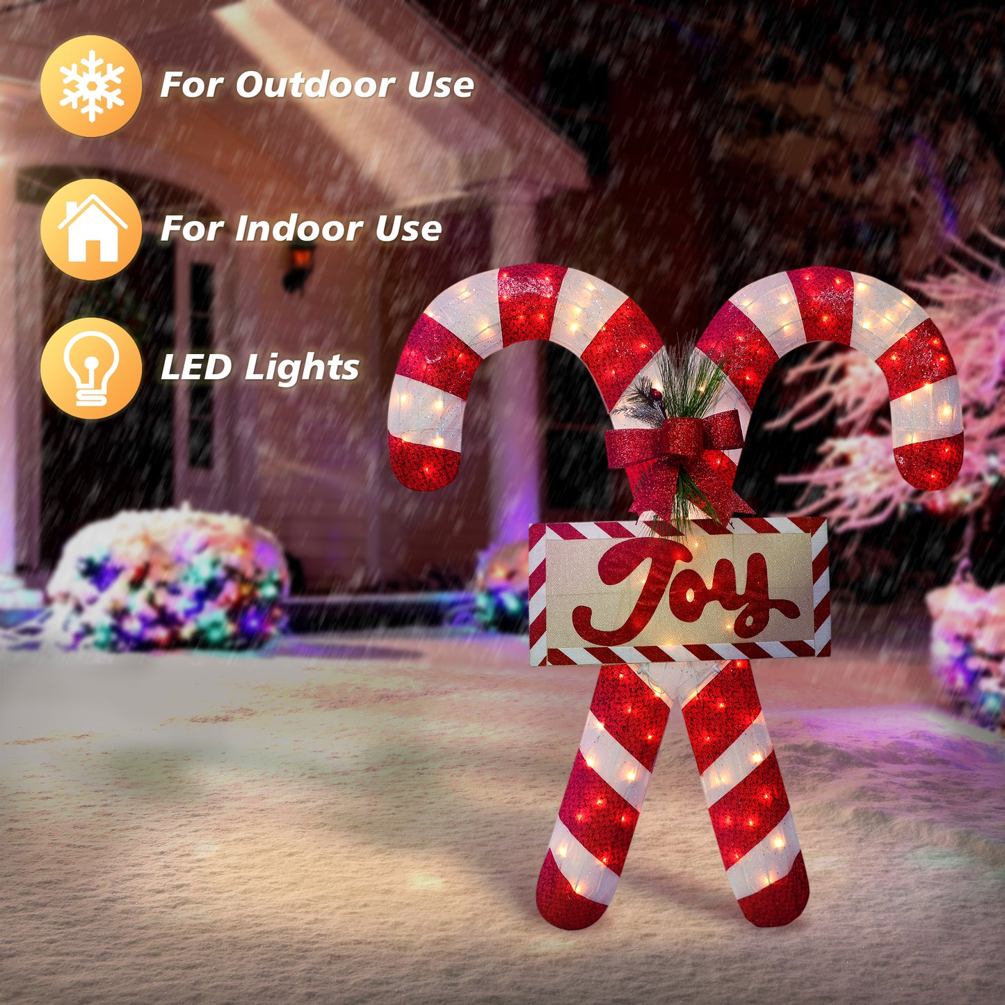 52 in Lighted Outdoor Fabric Mesh Candy Cane Pair 100 UL Clear Lights Metal Stand