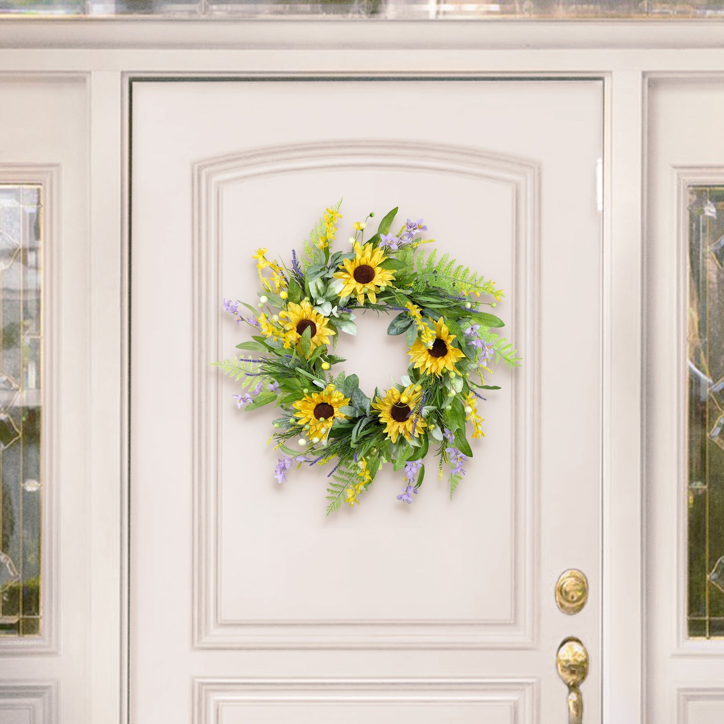 26" Artificial Sunflower Lavender Winter Jasmine Floral Spring Wreath