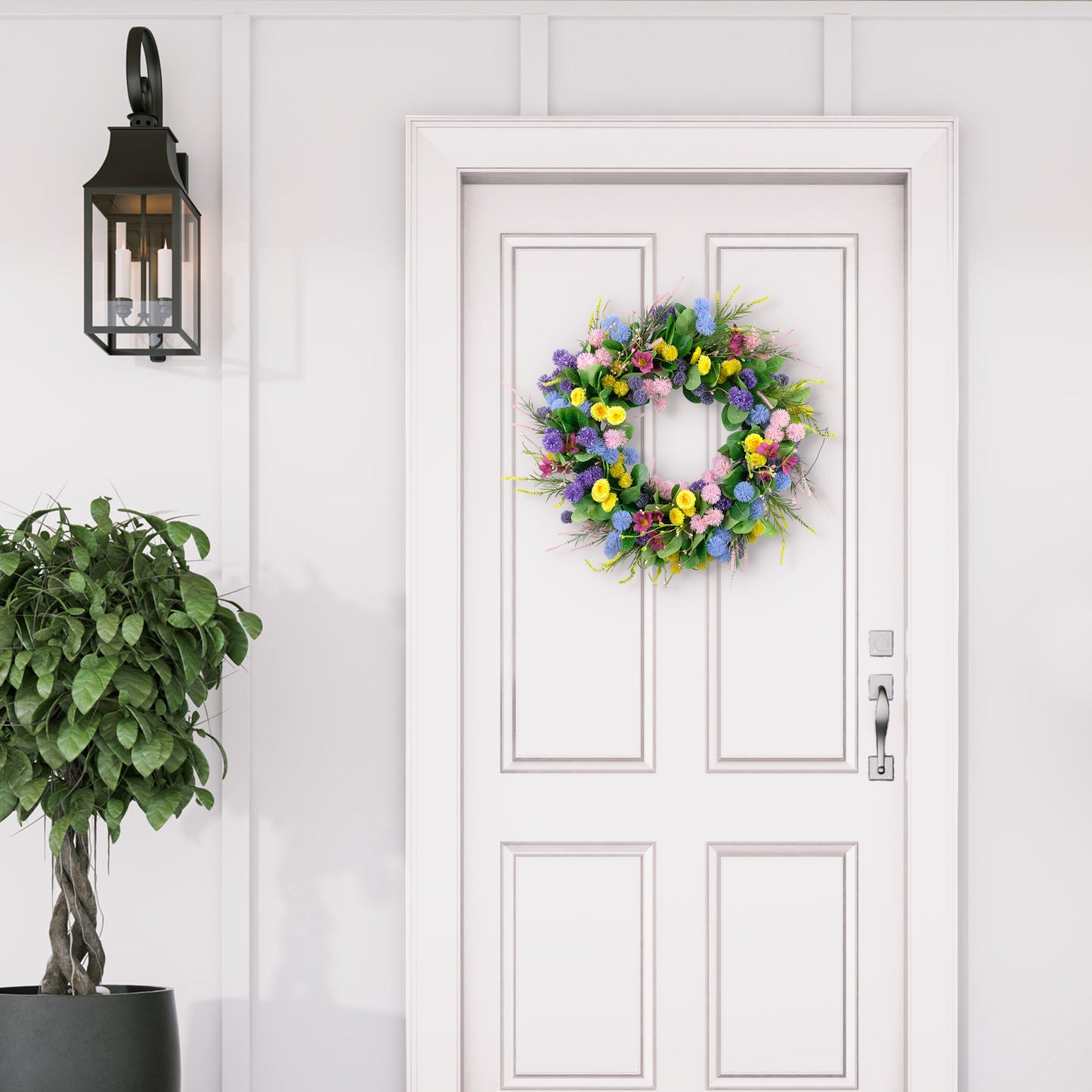 24" Artificial Echinops & Chrysanthethemum Floral Pink Spring Wreath