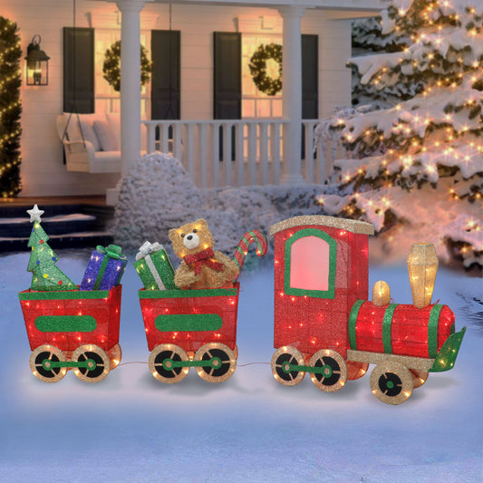 Lighted Outdoor Wire Frame Train with Presents