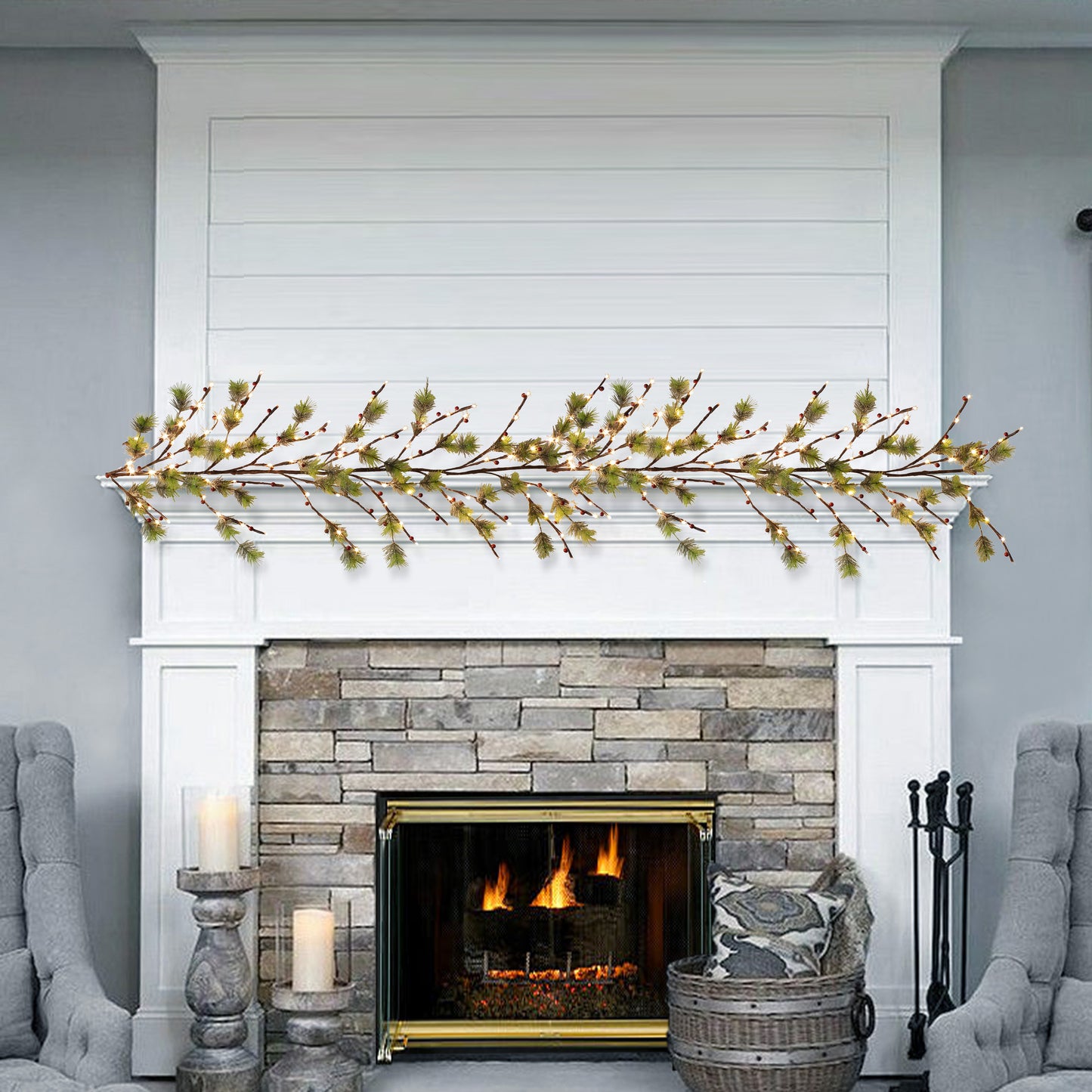 6' Twig Garland with 160 Warm White LED Twinkle Lights