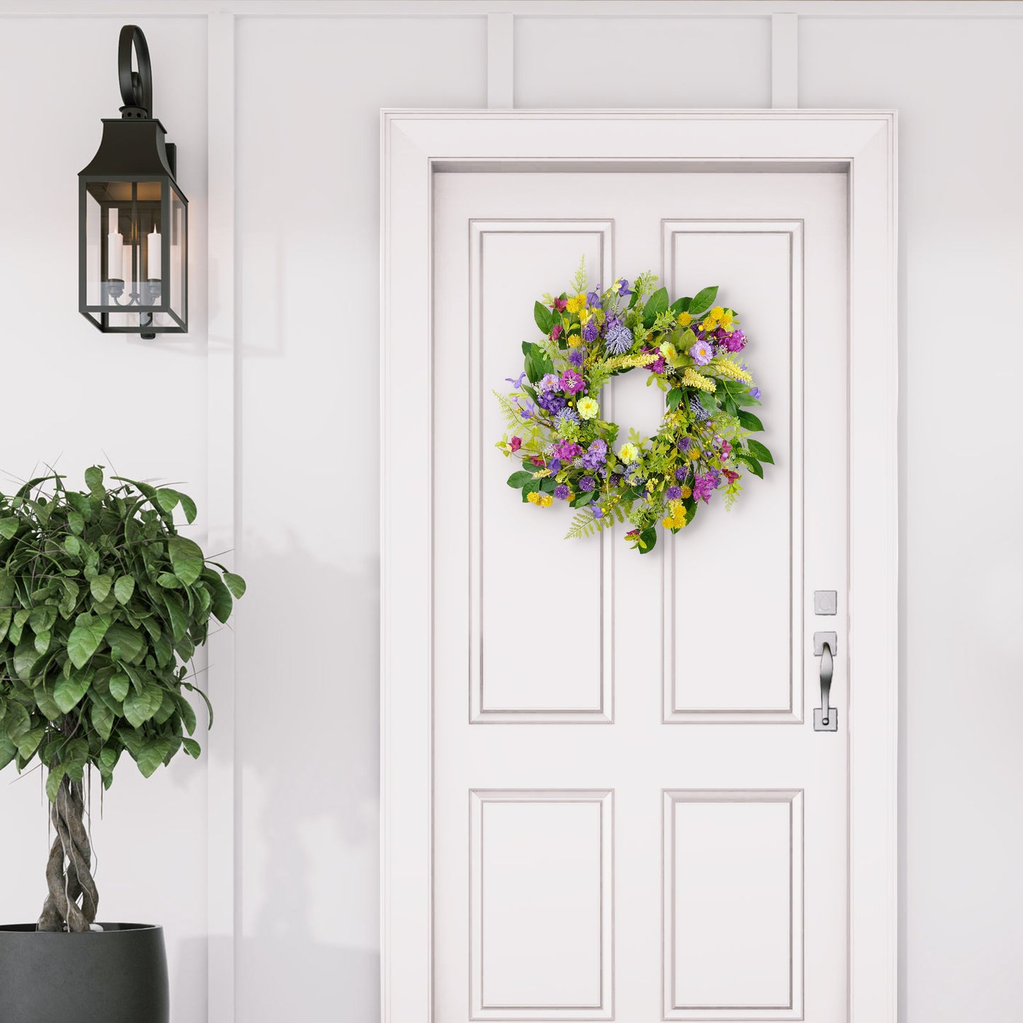 24" Artificial Echinops & Chrysanthethemum Floral Spring Wreath