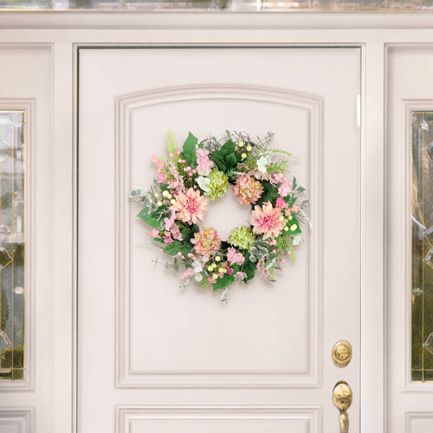 26" Artificial Hydrangea & Dahlia Floral Spring Wreath