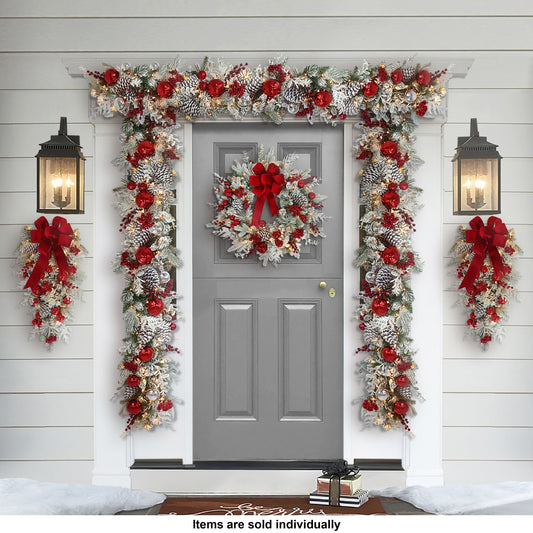 6' x 10" Battery-Operated Pre-Lit Flocked Decorated Artificial Garland