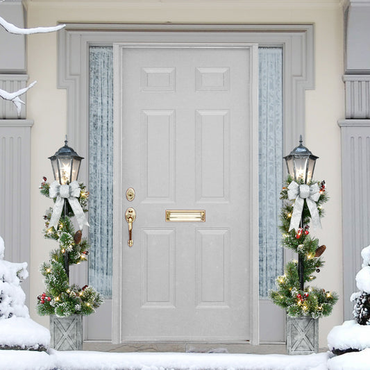 4' Set of 2 Pre-Lit Artificial Lamp Posts with Decorative Pot