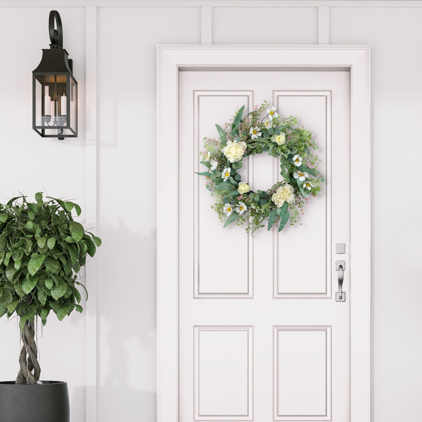 24" Artificial Peony & Dogwood Floral Spring Wreath