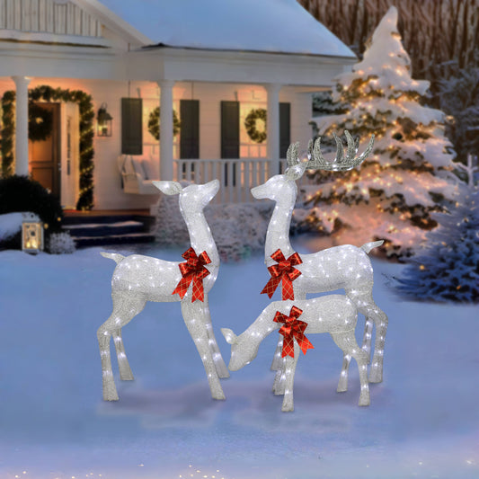 Lighted Outdoor 3-Piece Deer Family includes Buck Doe & Fawn Silver