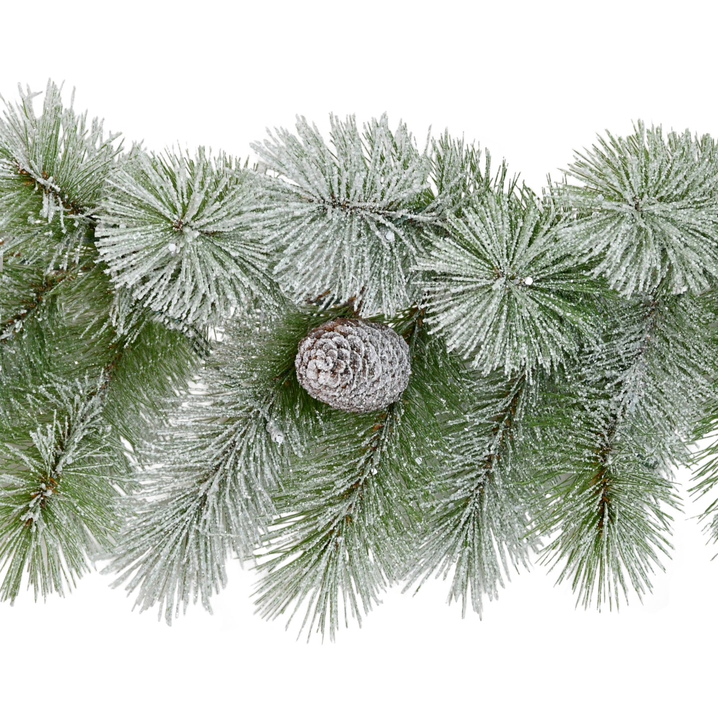 9ft x 10" Pre-lit B/O Flocked Garland, 76 Branch Tips, 40 Warm White LED Lights, Pinecones