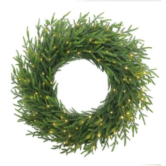 Puleo Classics Prelit Deluxe Pine Wreath - 24 in B/O Rice Lights