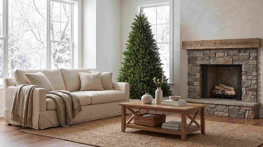 Artificial Christmas Tree Types: Spruce, Fir & Pine - Puleo artificial product styled in a home setting